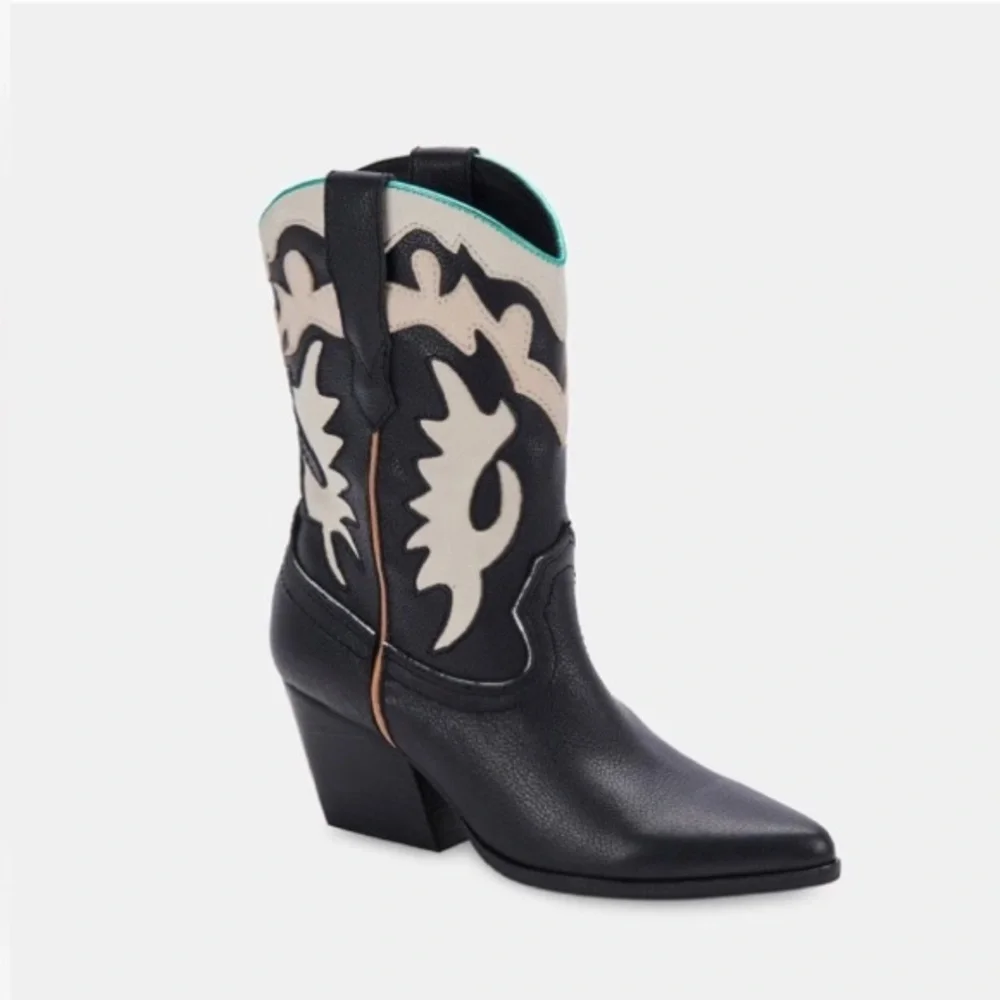 NWT✨Dolce Vita Landen Black White Metallic trim Women’s Western Boots Size 10! - Picture 8 of 16